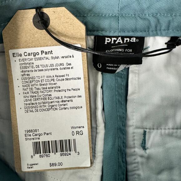 Prana Elle Cargo Pant Shoreline Organic Cotton Stretch Women’s 0 RG - Picture 7 of 8